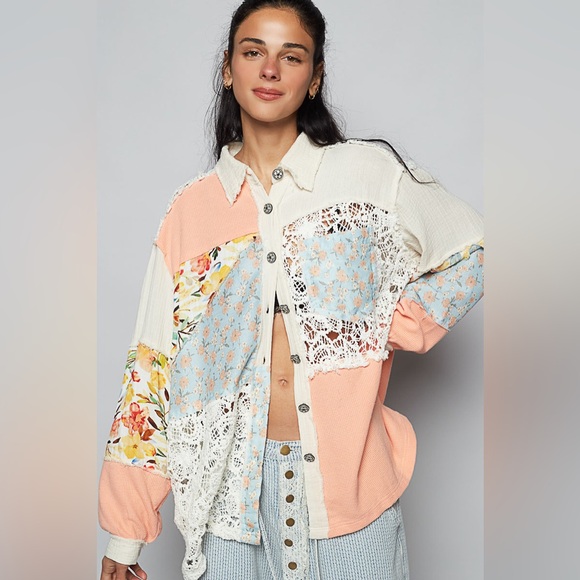🔥 POL “ Bloomlight ” Button Down Top | Natural Multi - Picture 1 of 5